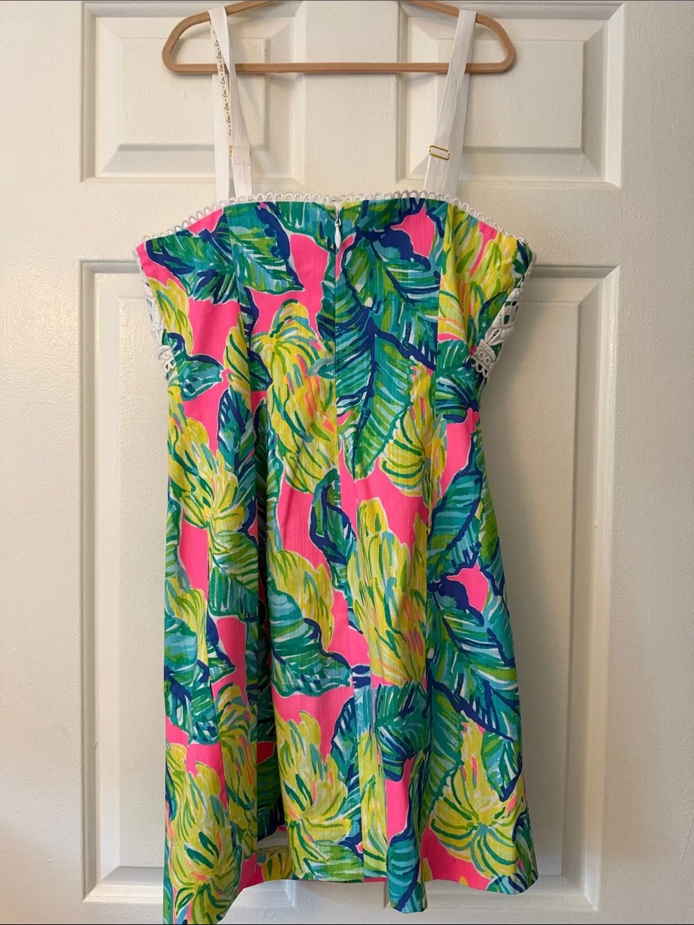 Lilly Pulitzer White Crochet & Pink Tropical Leaf Sundress - Picture 4 of 7